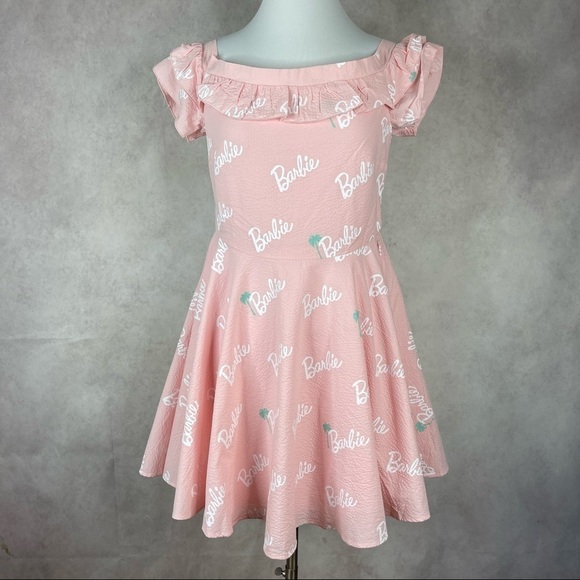 Loungefly Stitch Shoppe X Barbie Palm Tree Logo Lizzy Date Night Pink Dress - Picture 5 of 14